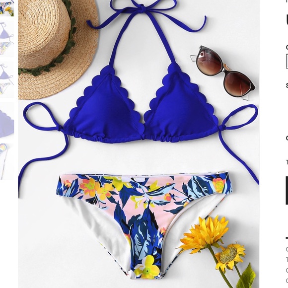 Other - Scallop Halter Top With Plant Print Bikini Set